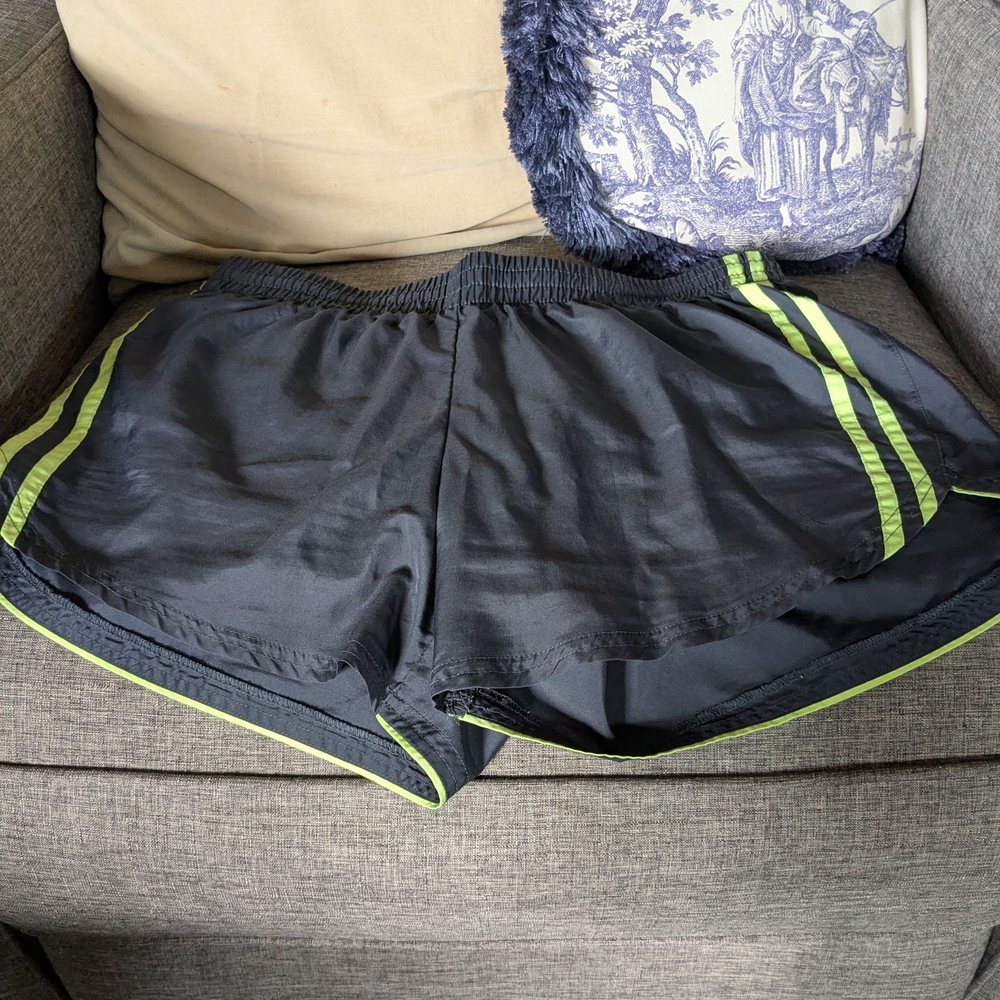 Dark Gray Danskin Athletic Running/Workout Shorts with Lime Trim.